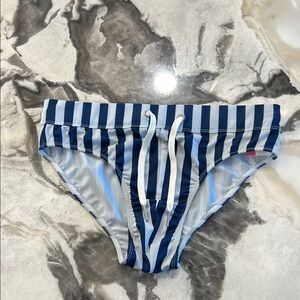 Bermies Blue/White Striped Swim Brief - Small
